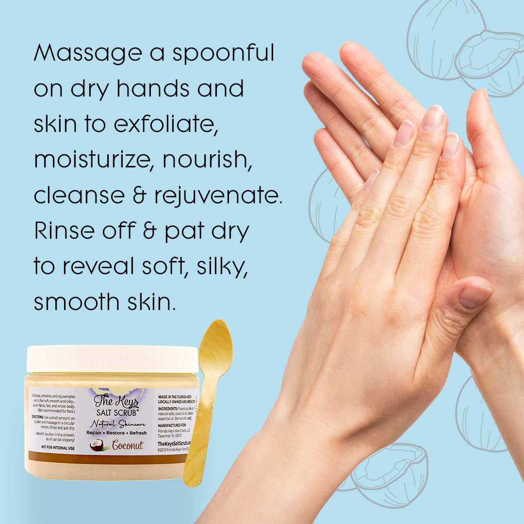 The Keys Sea Salt Scrub - Exfoliating Body Scrub & Wooden Spoon- Foot Scrub and Hand Scrub for men women Made with Pure Florida