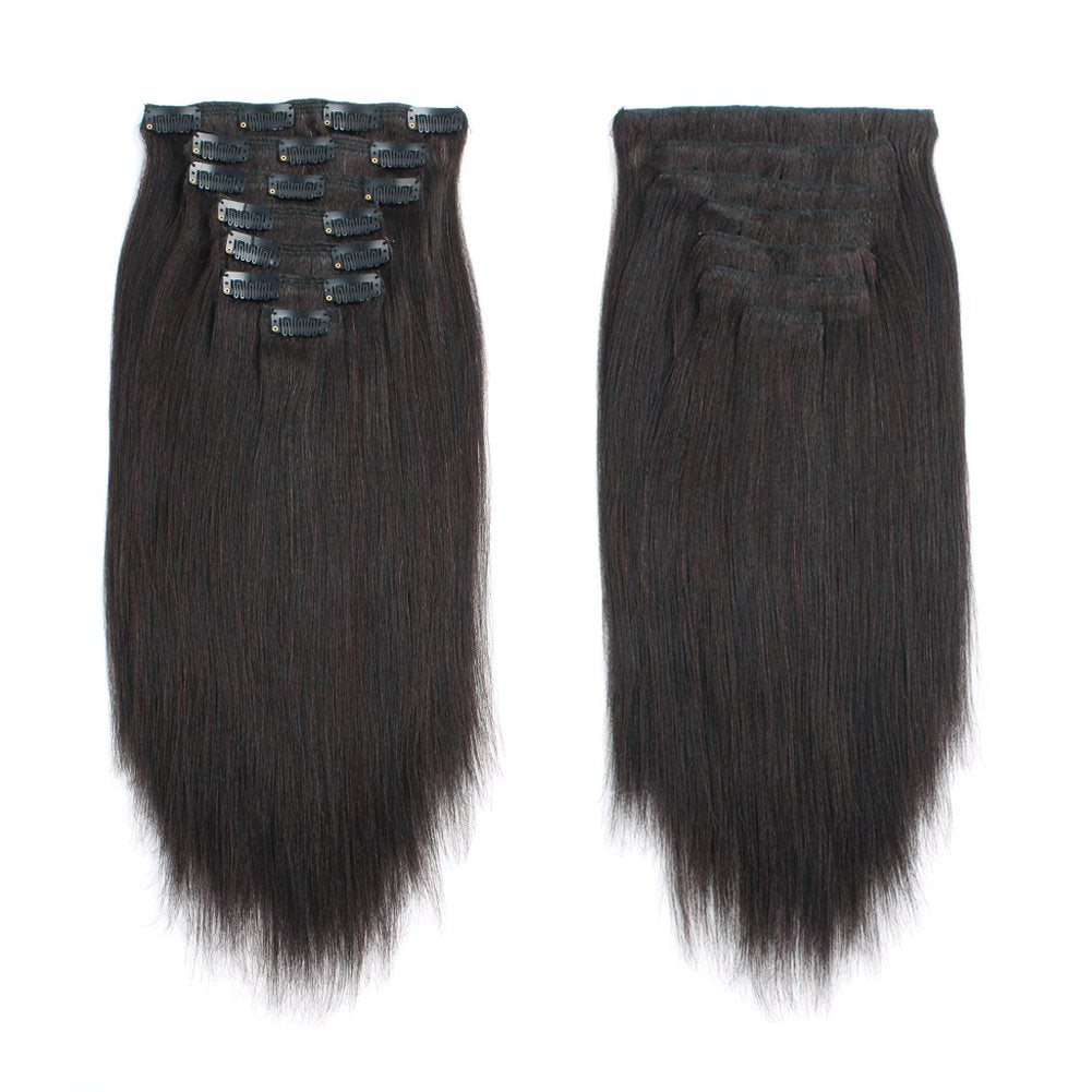 ABH AmazingBeauty Hair Yaki Straight Human Hair Clip ins Real Remy Yaky Clip in for African American Relaxed Hair 7 Pieces 120 G