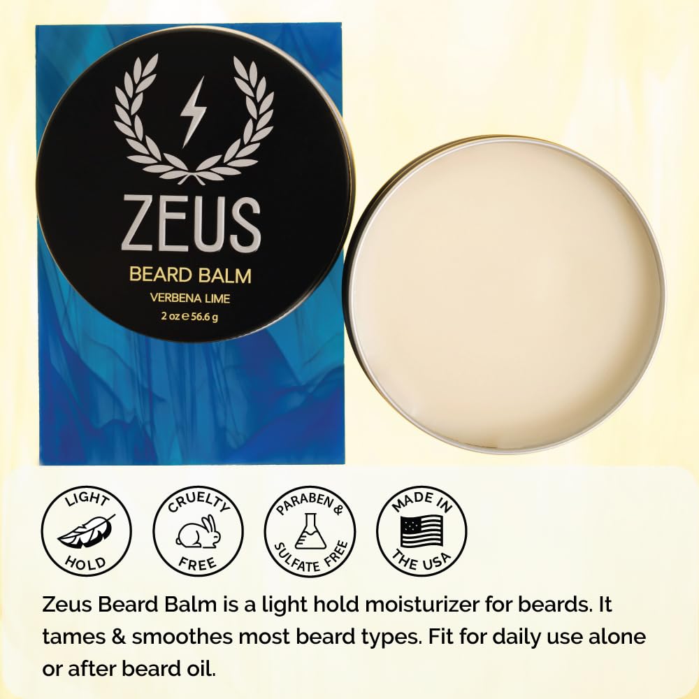 Zeus Beard Balm Leave-In Conditioner, Beard Styling Grooming Balm With Natural Beeswax & Shea Butter (Made In Usa) 2 Oz. Verbena