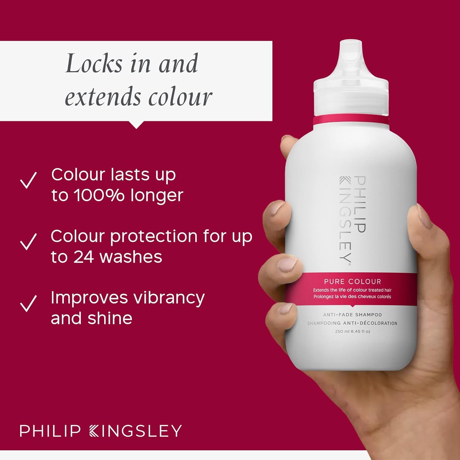 PHILIP KINGSLEY Pure Color Protecting Anti-Fade Shampoo Sulfate-Free for Color Treated Hair, 8.45 oz