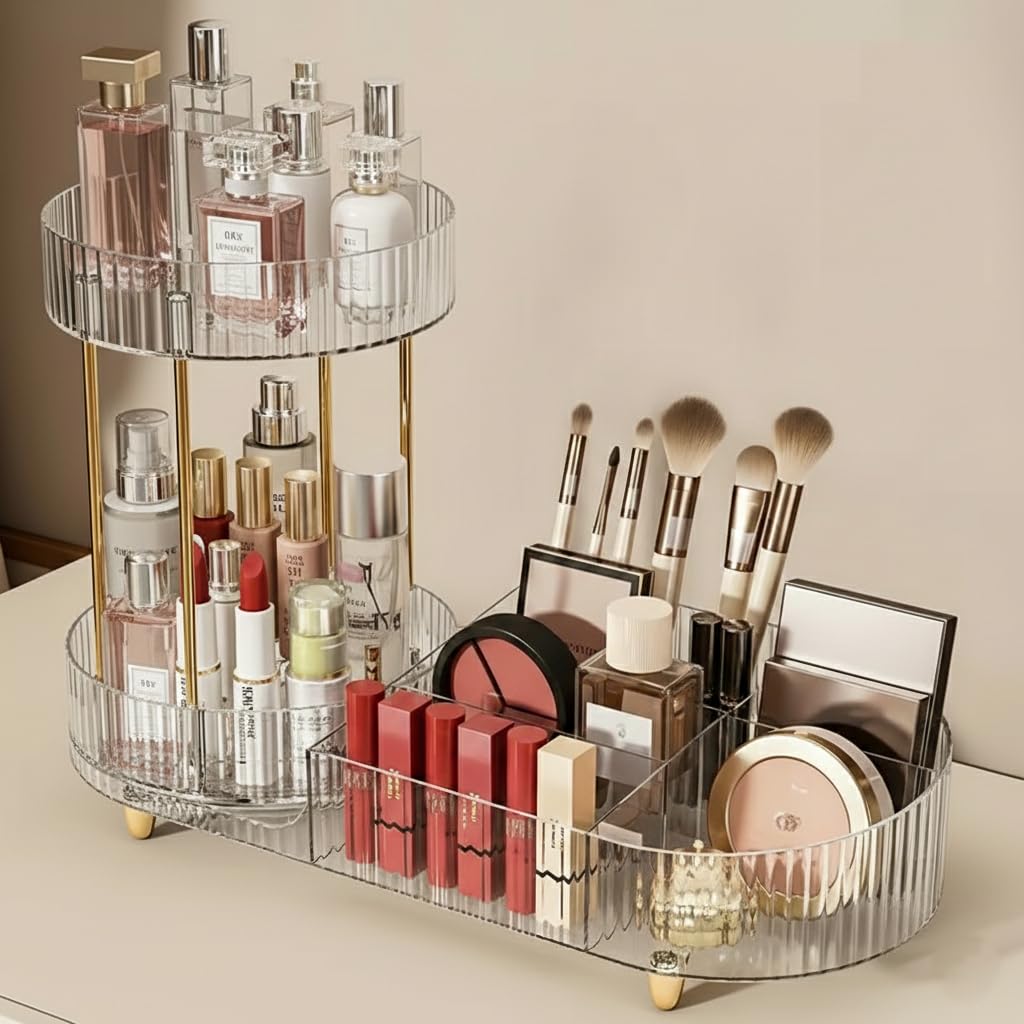 Inovera (Label) Bathroom Organizer For Women & Girls  360 Rotating Cosmetics Makeup Holder Case  Dressing Table Countertop Van