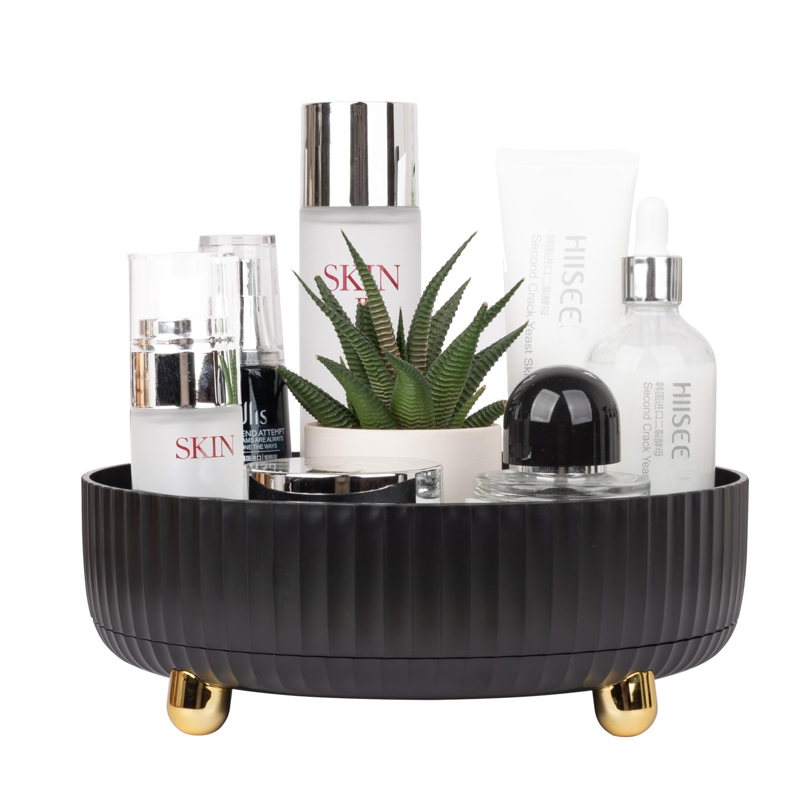 Makeup Perfume Organizer Tray 360 Degree Rotating Lazy Susan Skincare Lotion Organizer Spinning Cosmetics Storage For Dresser, V