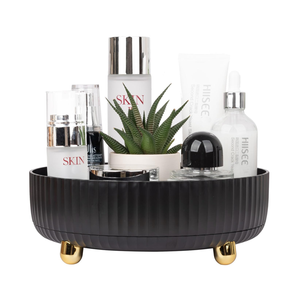 Makeup Perfume Organizer Tray 360 Degree Rotating Lazy Susan Skincare Lotion Organizer Spinning Cosmetics Storage For Dresser, V