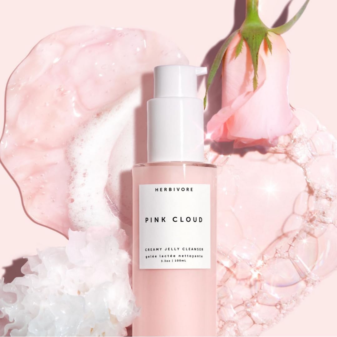Herbivore Pink Cloud Hydrating Jelly Cleanser - Rosewater + Tremella Face Wash & Makeup Remover For Sensitive Skin, Plant-Based,