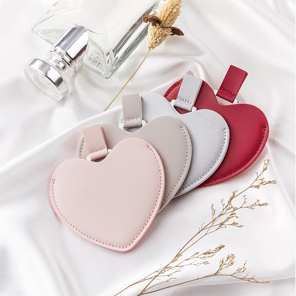 Compact Stainless Steel Mirror, Heart Shaped Shatterproof Pocket Mirror with PU Leather Sleeve, Mini Unbreakable Purse Mirror Po