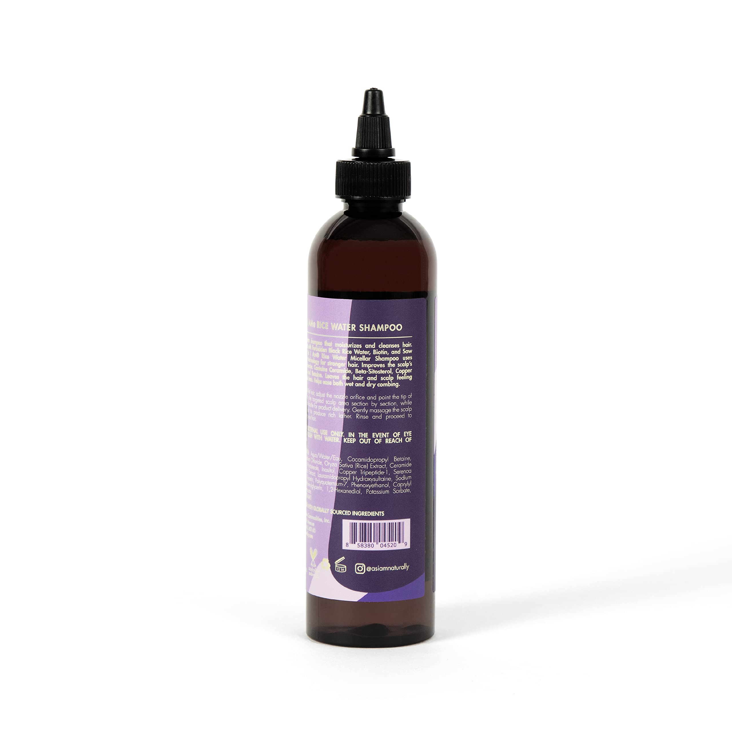 As I Am Rice Water Shampoo 8 Oz - With Forbidden Black Rice, Saw Palmetto, Biotin - Gentle Cleanser - Moisturizing - Vegan & Cru