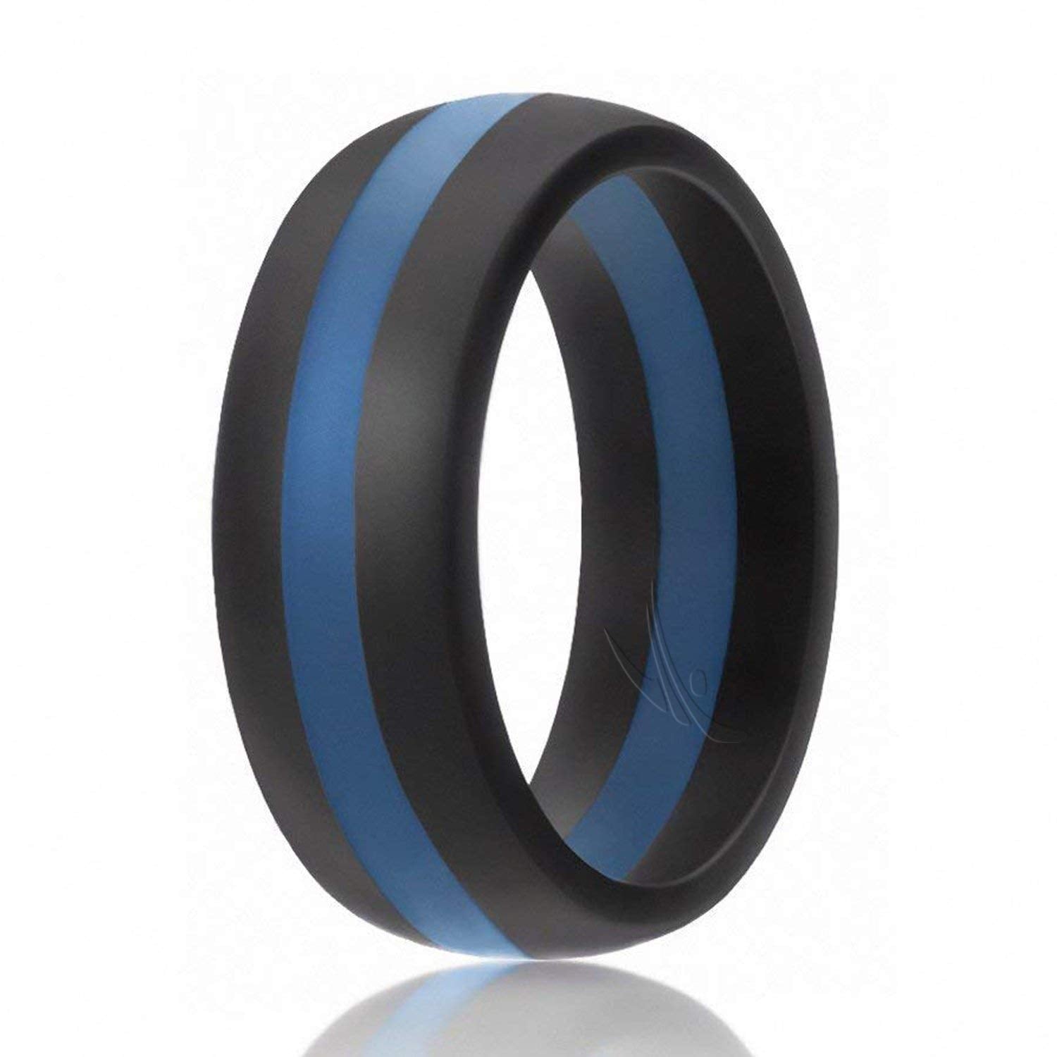 Silicone Wedding Ring - Dome Style With Middle Line - Black-Silver By Roq For Men - 13 Mm Ring