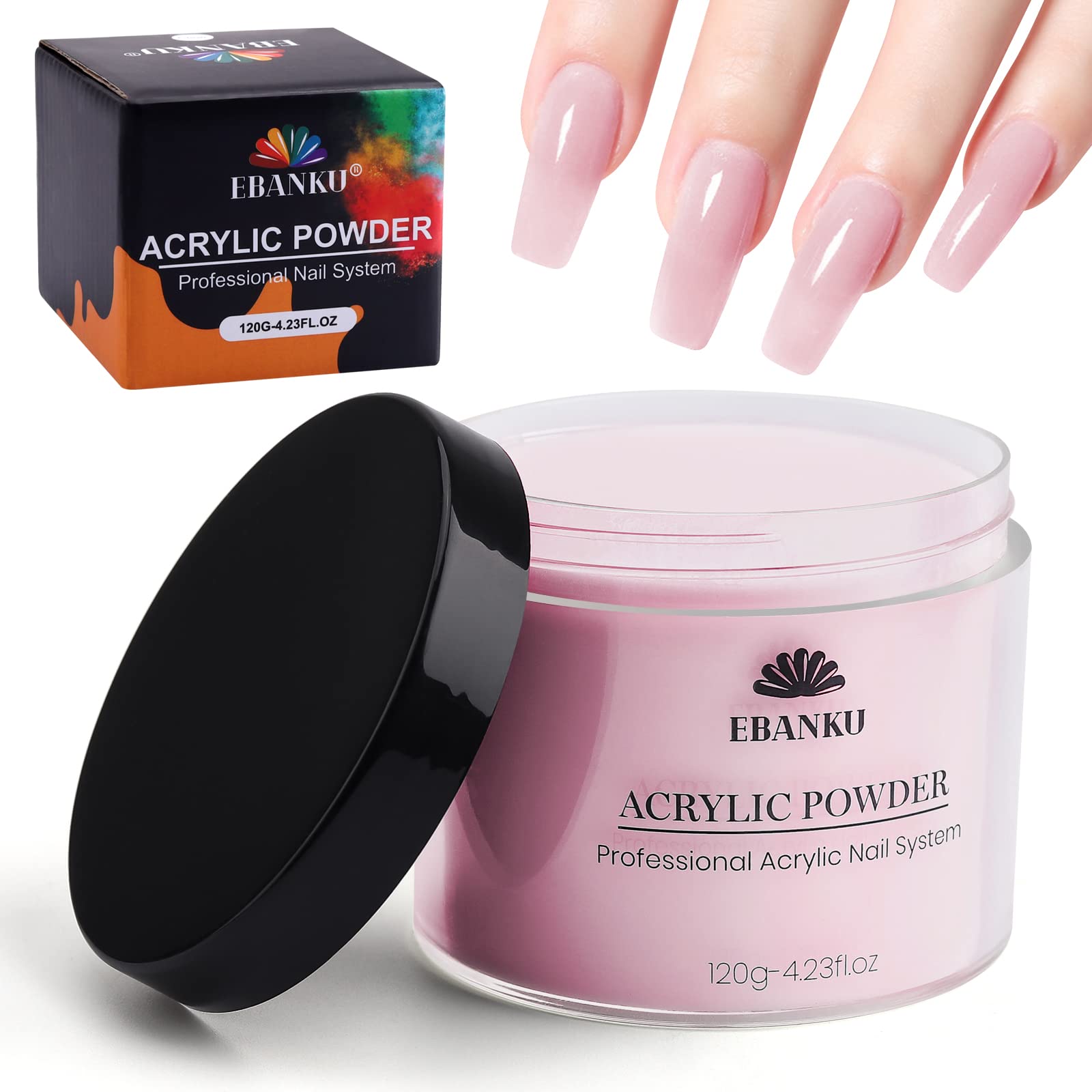 EBANKU Pink Acrylic Powder, 120g/4.23oz Acrylic Powder Large Capacity Professional Acrylic Nail Powder for Nail Acrylic Extensio