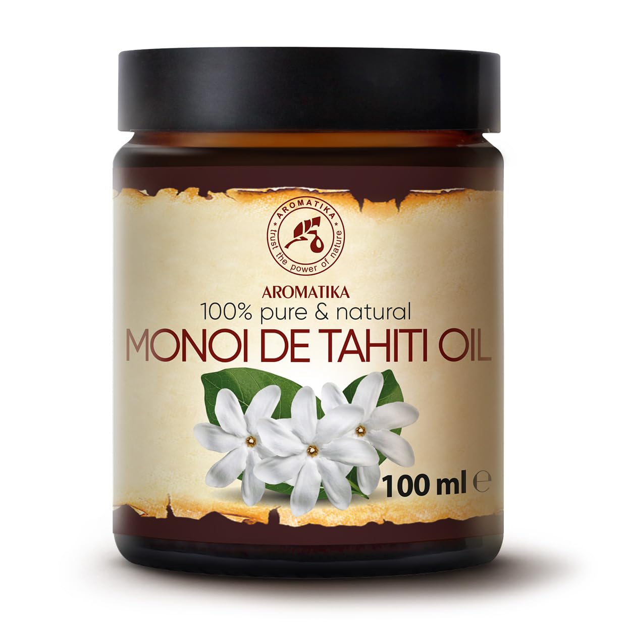 AROMATIKA Monoi de Tahiti Carrier Oil 3.4 Fl Oz - Pure Cold Pressed Monoi Base Oil - Cocos Nucifera - Gardenia Tahitensis - Unre