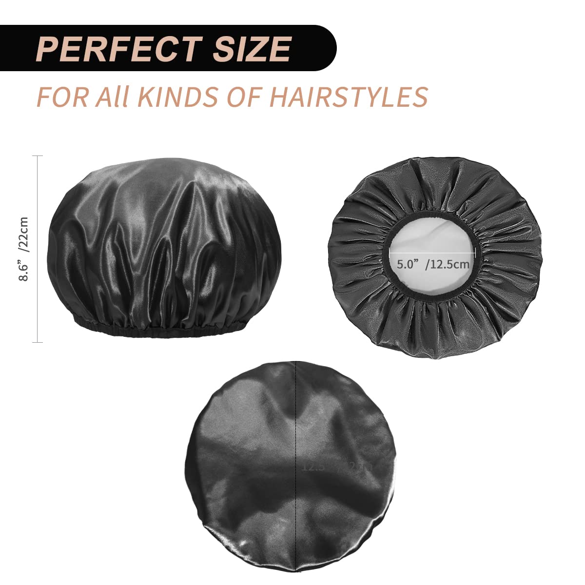 Aquior Shower Cap, Extra Large Shower Cap For Men, Satin Eva Double Layer Waterproof Reusable Hair Cap For Women Long Hair(All B