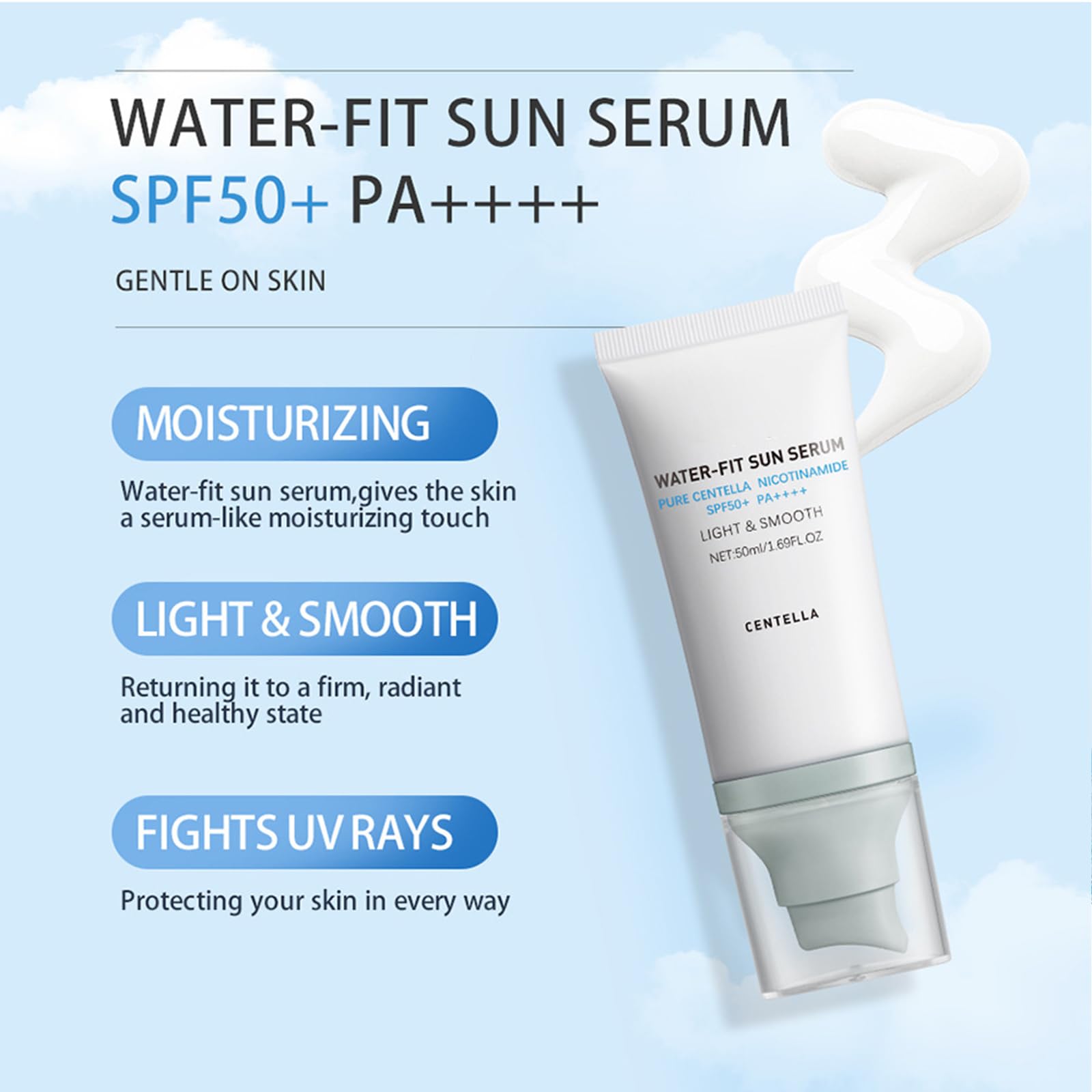 2 Pcs ??????????????   Sunscreen SPF50 PA++++, 50ML Cen-tella Madagascar Face Sun Screen Long-Lasting Protection, Hyalu Cica Wat