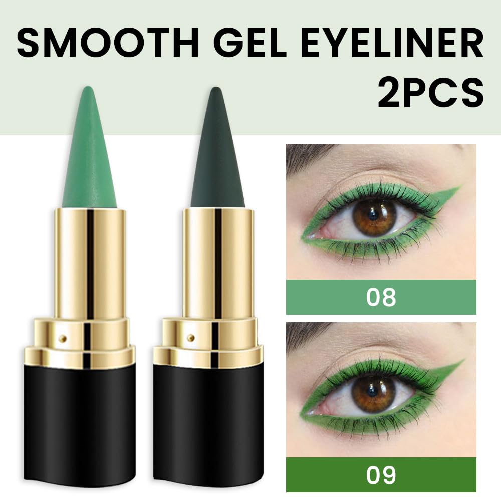 Kaely 2Pcs Light Dark Green Gel Eyeliner Pencils Set,Waterproof Color Colored Eye Liner Crayon,Cat Eye Stencil Gothic Halloween