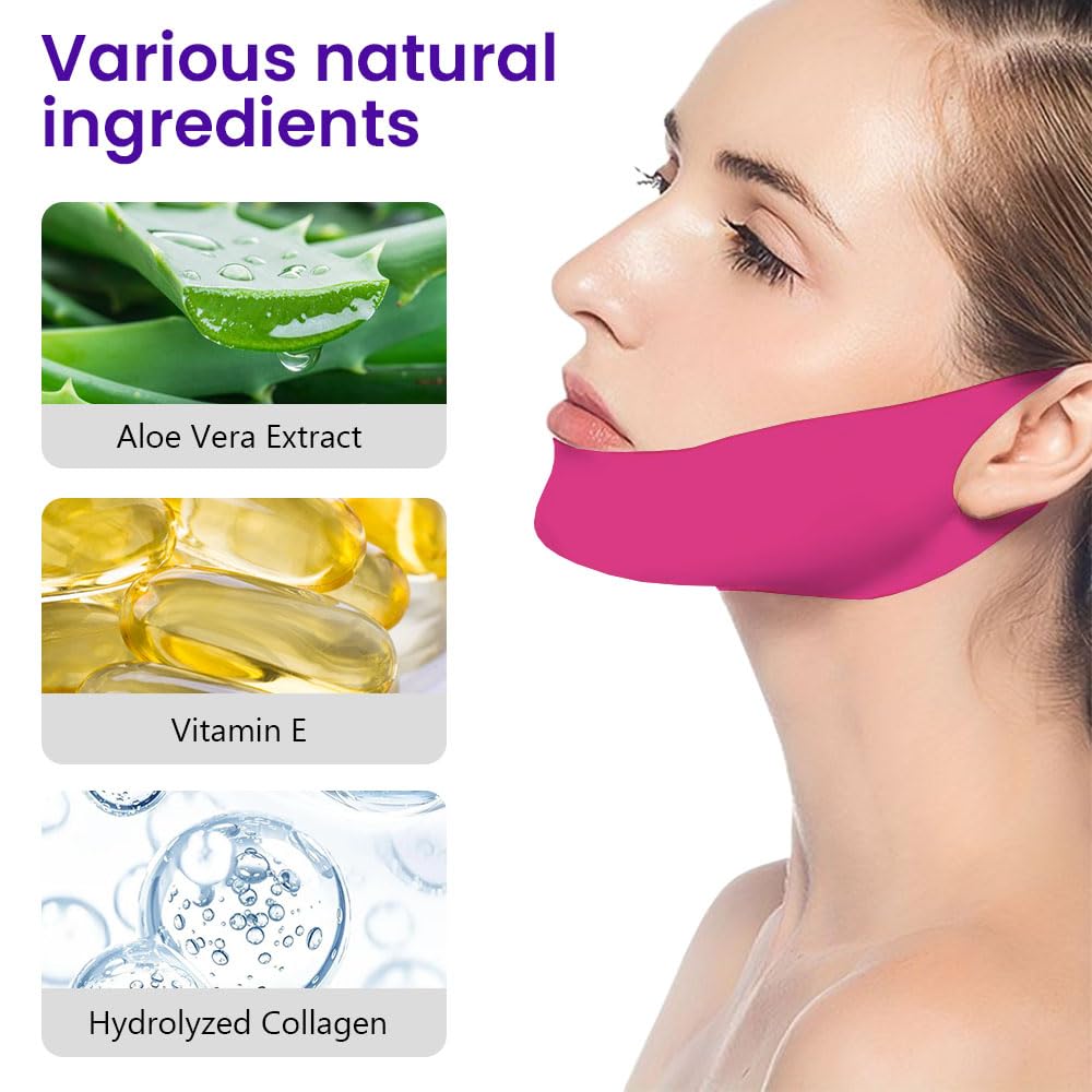 Kaely 6Pcs V Line Lifting Mask,V Line Chin Strap,V Shaped Contouring Face Mask With Collagen,Hydrating Anti-Aging,Red-Small Size