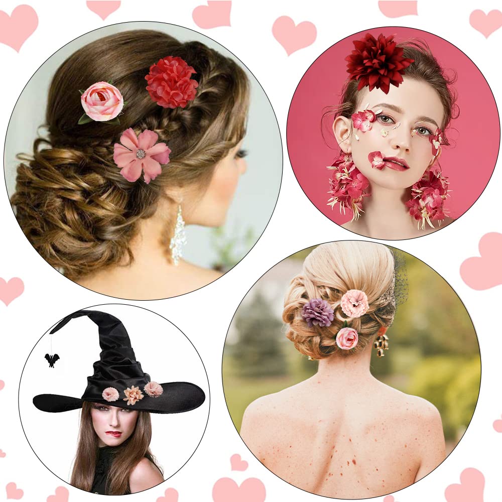 Ahoney 20 Pieces Red Rose Hair Clips For Women Girls Hair, Artificial Flowers Floral Alligator Clips Flowers Hair Pins Valentine
