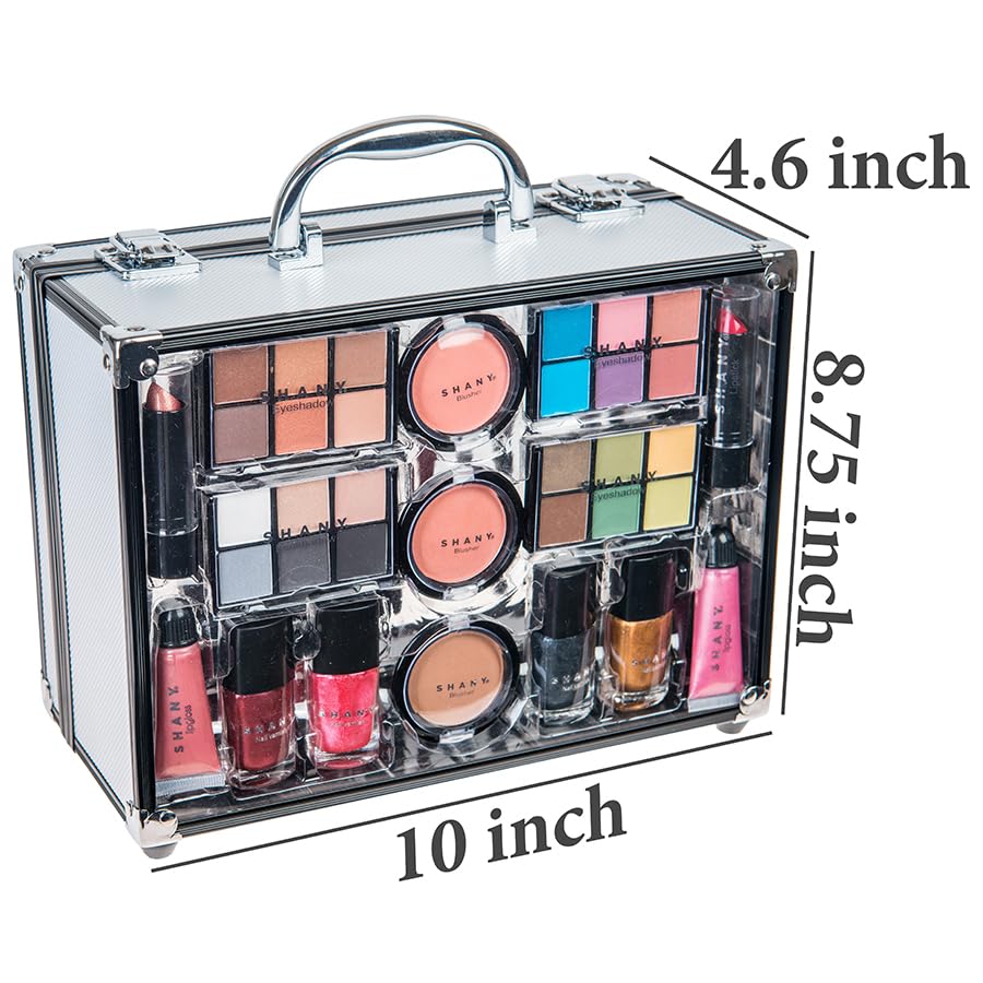 Shany Carry All Trunk Makeup Train Case With Re-Usable Aluminum Makeup Storage Case. Non Toxic Color Make Up Set With Eye Palett