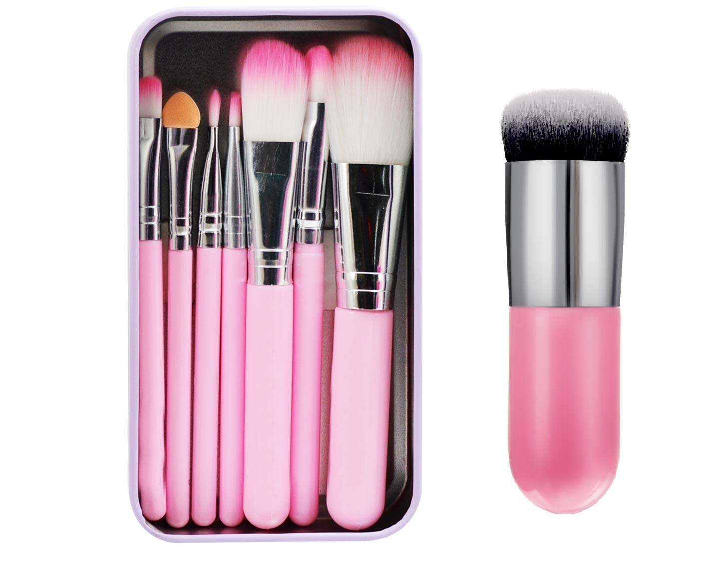 Khelni Spanking Soft Makeup Brush Set  Pink (7 Pcs) With Pink Foundation Brush
