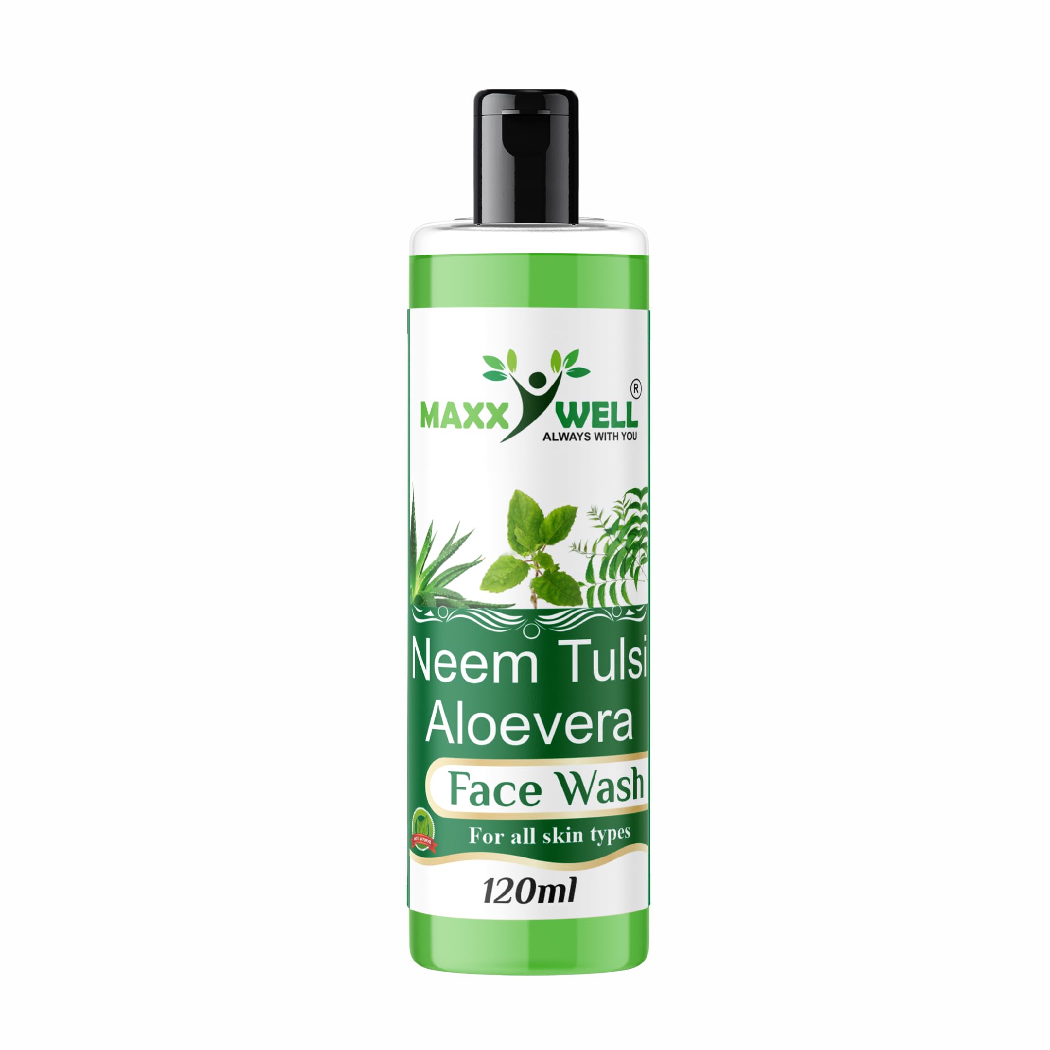 Maxxwell Neem Tulsi Aloe Vera Face Wash  120Ml | Ayurvedic Herbal Cleanser For Oily & AcneProne Skin | Natural Purifying Face 