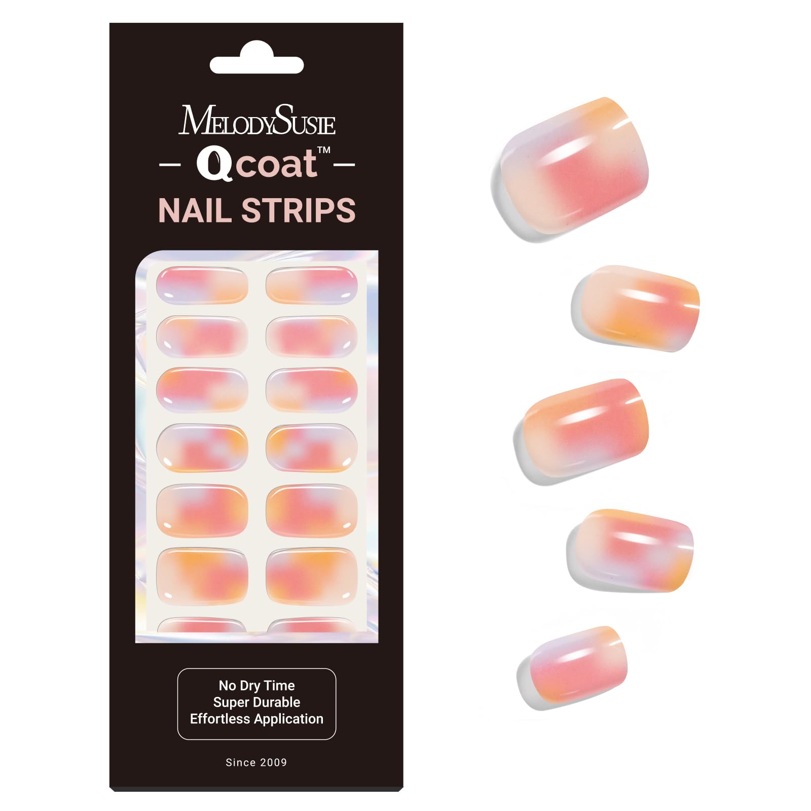 MelodySusie Qcoat Fully Cured Gel Nail Strips (Pink Orange Blooming) - UV Free Nail Polish Strips, Salon-Quality, Long Lasting G