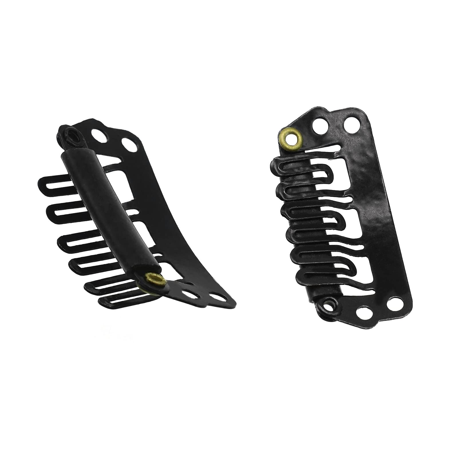 GOO GOO 2pcs Black Stainless Steel U-Shape Snap Clips with Soft Rubber - 28mm 6-Teeth Clips for Hair Extensions