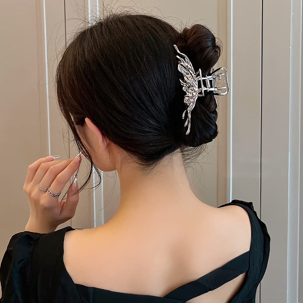 2 Pcs Large Metal Hair Claw Clips - Personality Nonslip Silver Hair Clamps,Perfect Jaw Hair Clamps For Women And Thinner-Thick H