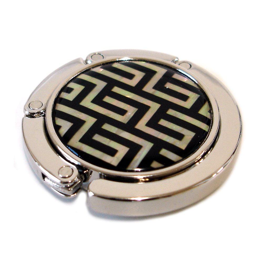 Antique Alive Mother of Pearl Lattice Black Foldable Table Purse Caddy Handbag Holder Hanger Hook