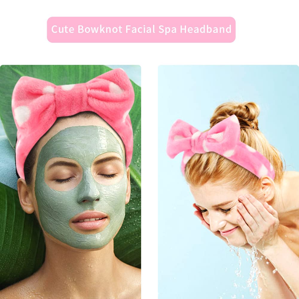 Whavel 6 Pack Pink Spa Headband Makeup Headbands Soft Skincare Headbands Bow Face Wash Headbands Shower Headbands Fluffy Head Wr