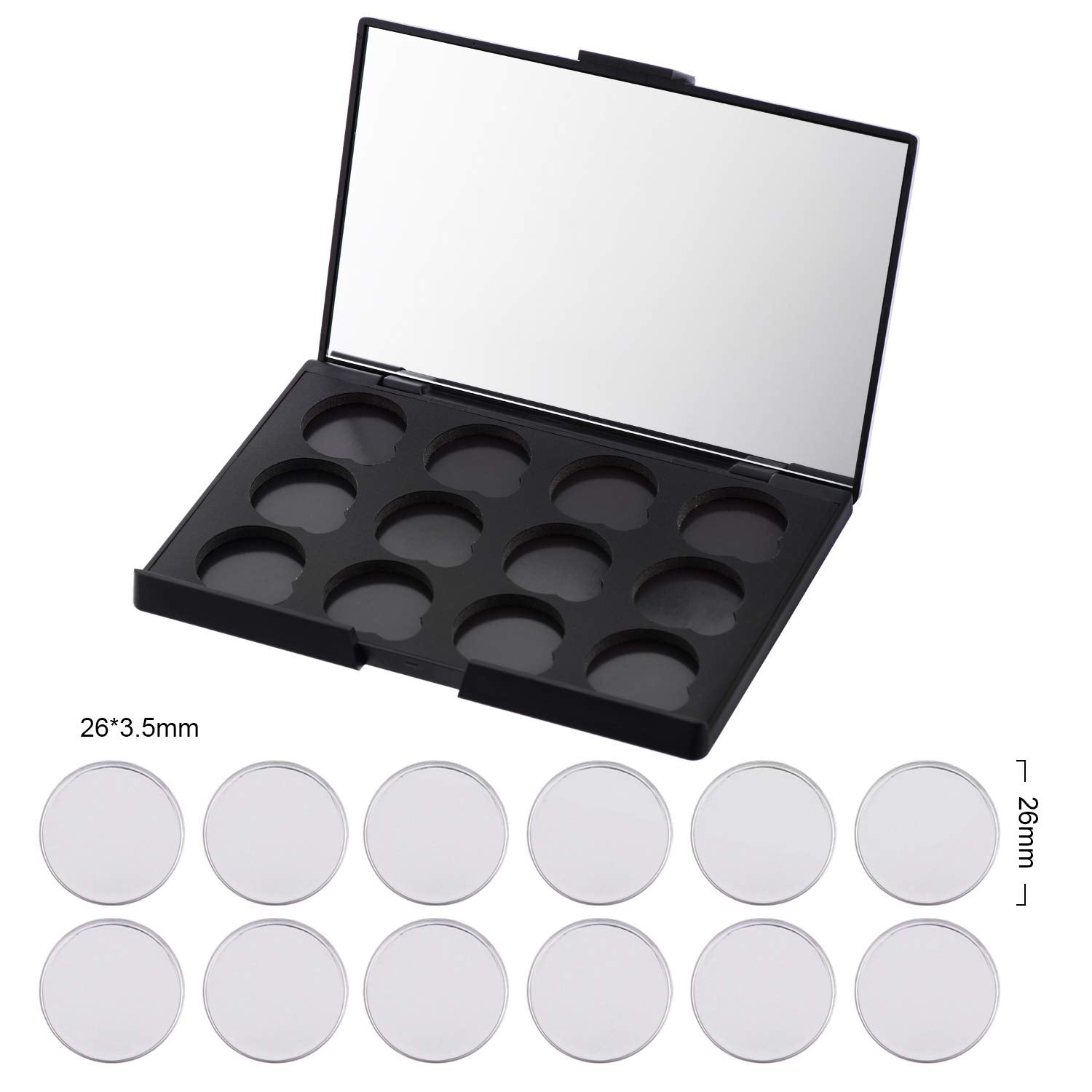 Allwon Magnetic Eyeshadow Palette with Mirror, 12 Pcs 26mm Metal Pans, 5.9x3.9 Inch, Model AW897, Plastic