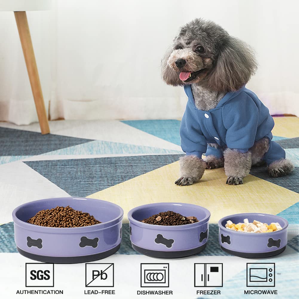 Sweejar Ceramic Dog Bowls With Bone Pattern, Dog Food Dish For Large Dogs, Porcelain Pet Bowl For Water 70 Fl Oz (Purple)