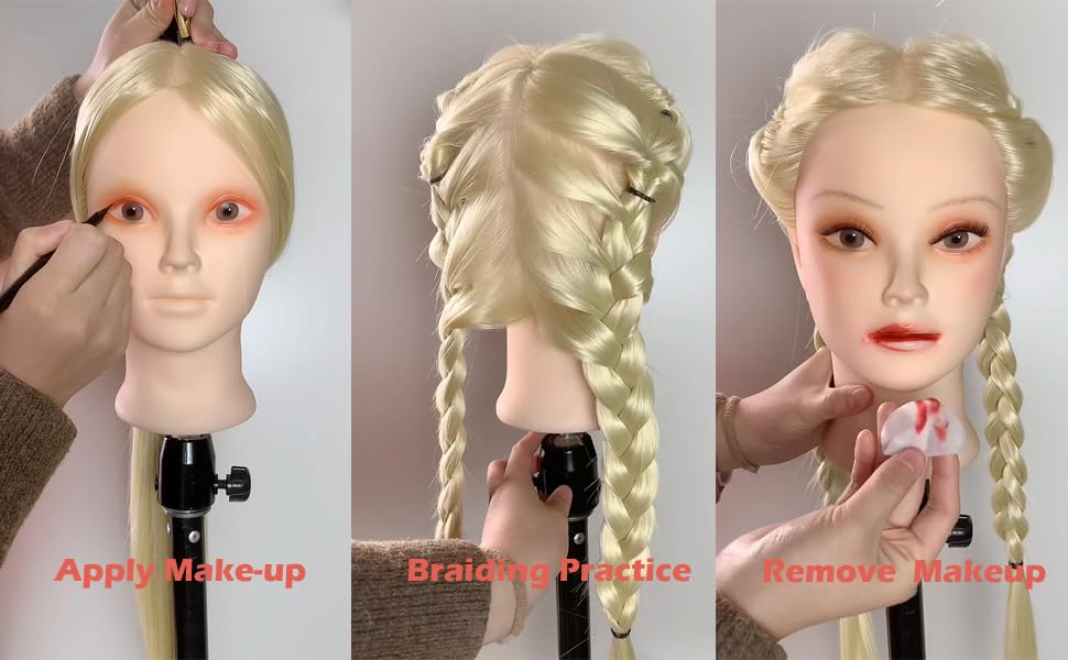 24'' Cosmetology Makeup Face Painting Mannequin Manikin Heads With Hair,Salon Styling Practice Braiding Doll Head- Synthetic Hai