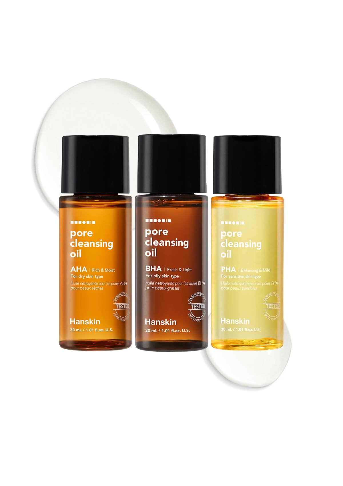 Hanskin PHA/BHA/AHA Trial Size Pore Cleansing Oil, Gentle Blackhead Cleanser and Makeup Remover for Combination and Oily Skin Tr
