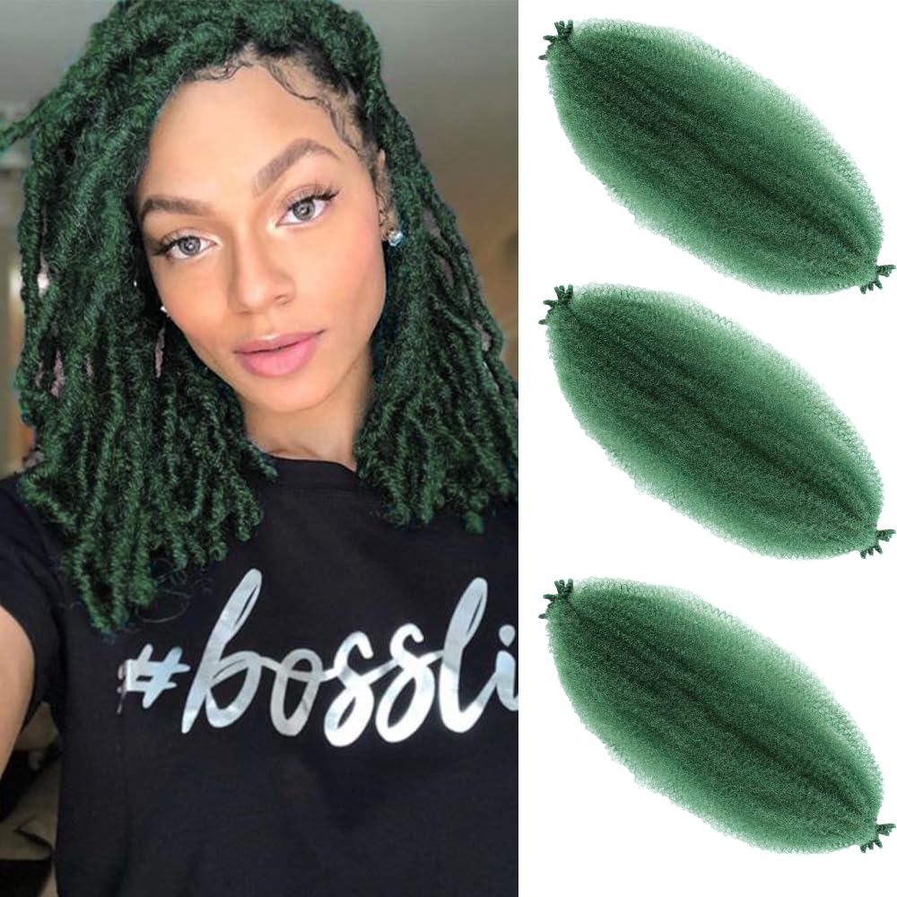 Springy Afro Twist Hair 8 Inch 3 Packs Pre Fluffed Marley Twist Braiding Hair for Black Women (8 inch Green)