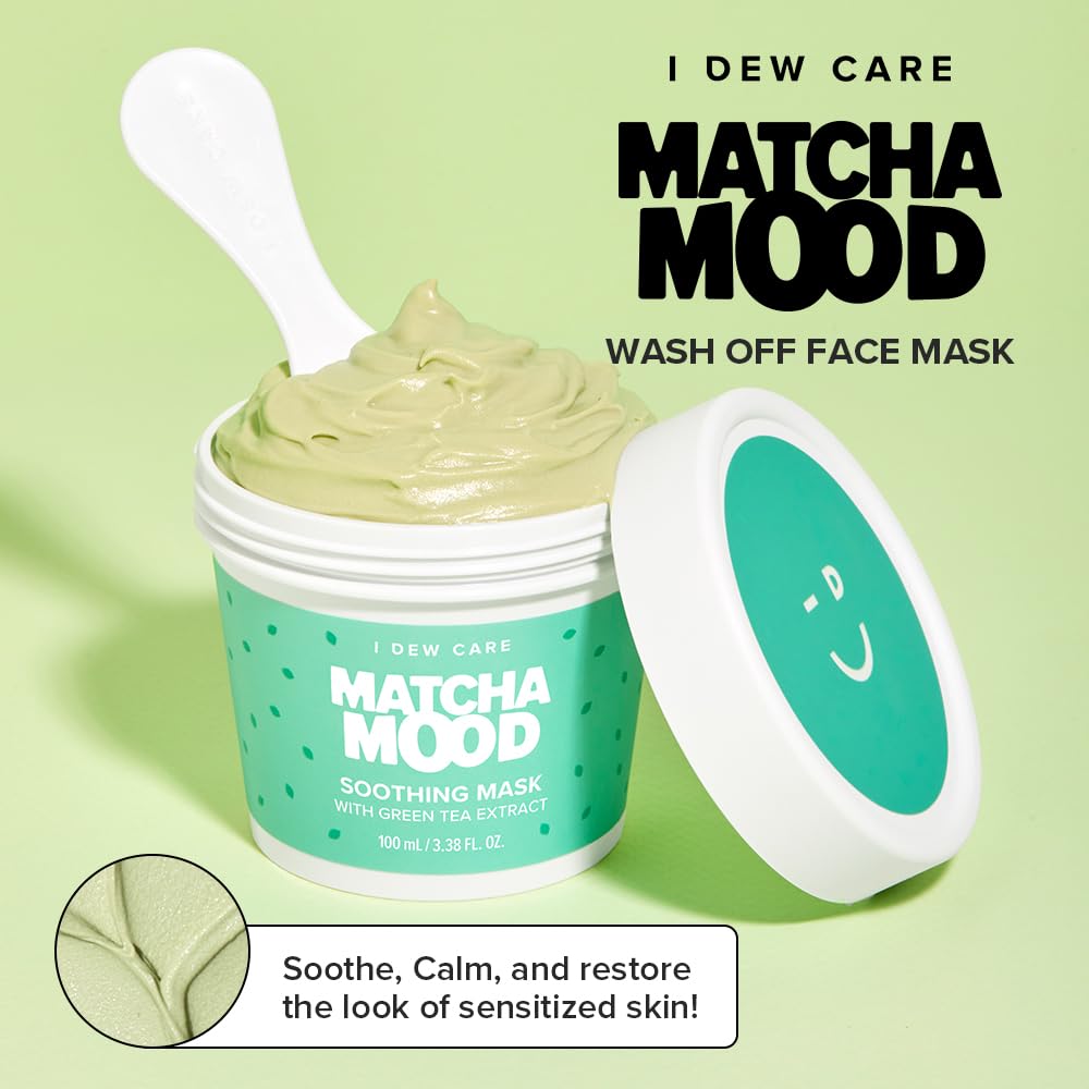 I Dew Care Wash-Off Mask - Matcha Mood | Korean Facial Soothing Green Tea Skincare for Dry and Sensitized Skin, Korean Face Mask