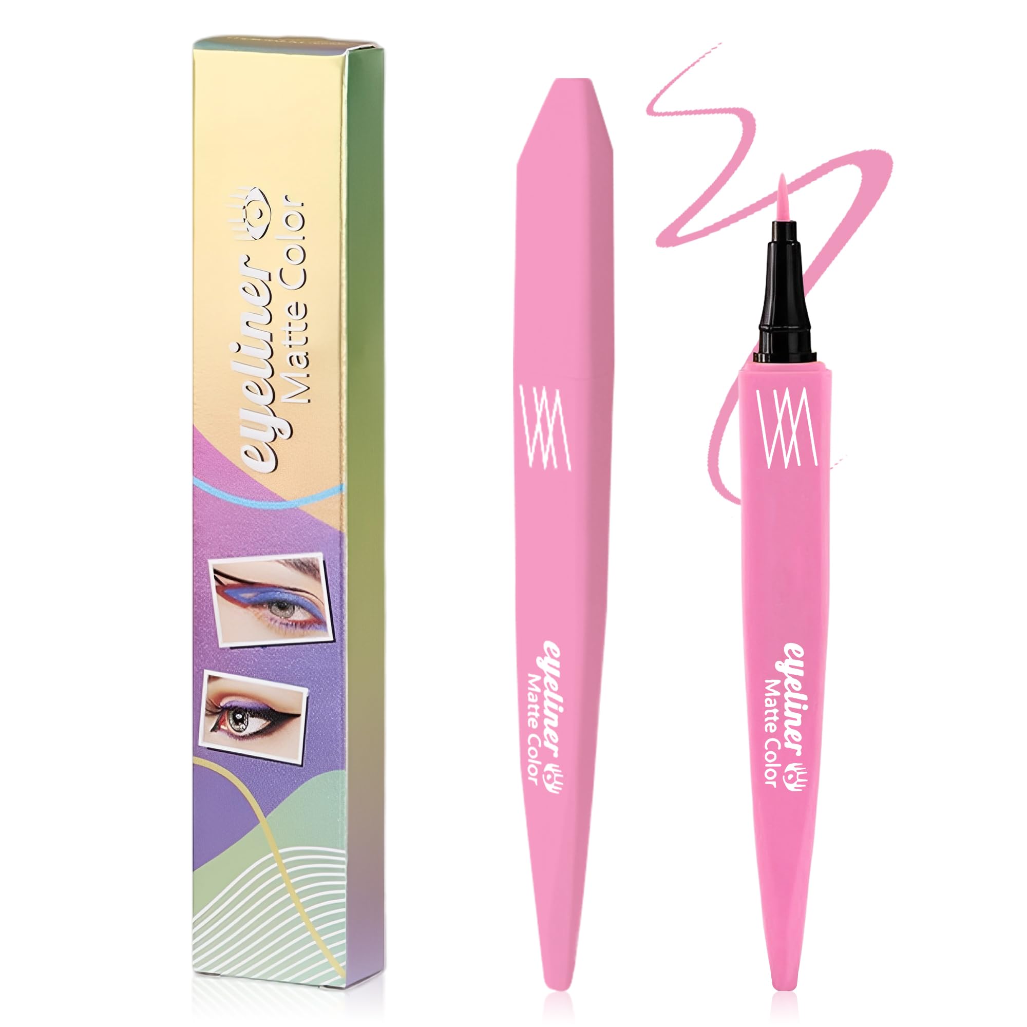 Pink Liquid Eyeliner Pen,Colored Waterline Eye Liner Waterproof Smudge Proof,High-Pigmented Long-Lasting Eyeliner,Smooth Ultra F