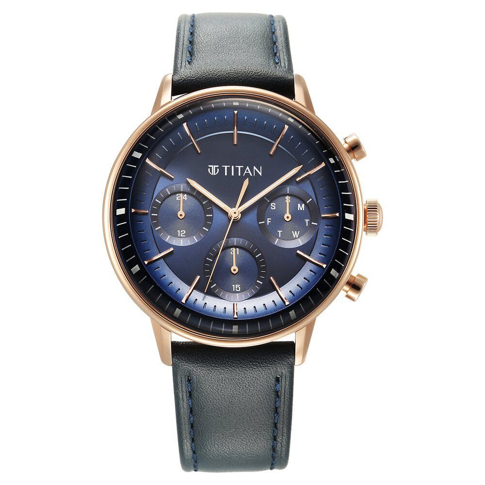 Titan Stainless Steel Analog Blue Dial Men Casual Watch, Blue Band
