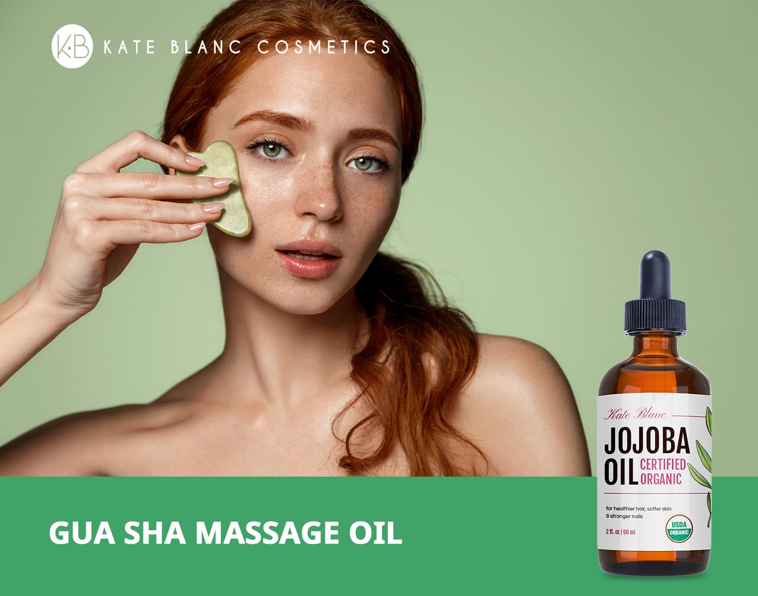 Kate Blanc Cosmetics Jojoba Oil For Hair Growth, Skin & Face (2Oz) Facial Oil For Gua Sha Massage. 100% Pure & Natural Hair Oil