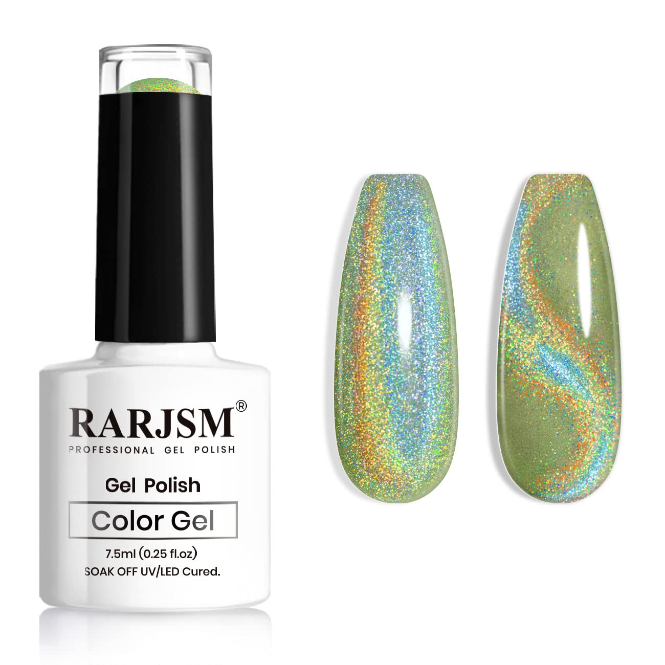 Rarjsm Cat Eye Gel Nail Polish, Galaxy Chameleon Magnetic Gel Polish Green Holographic Glitter Gel Soak Off Uv Led Diy Manicure