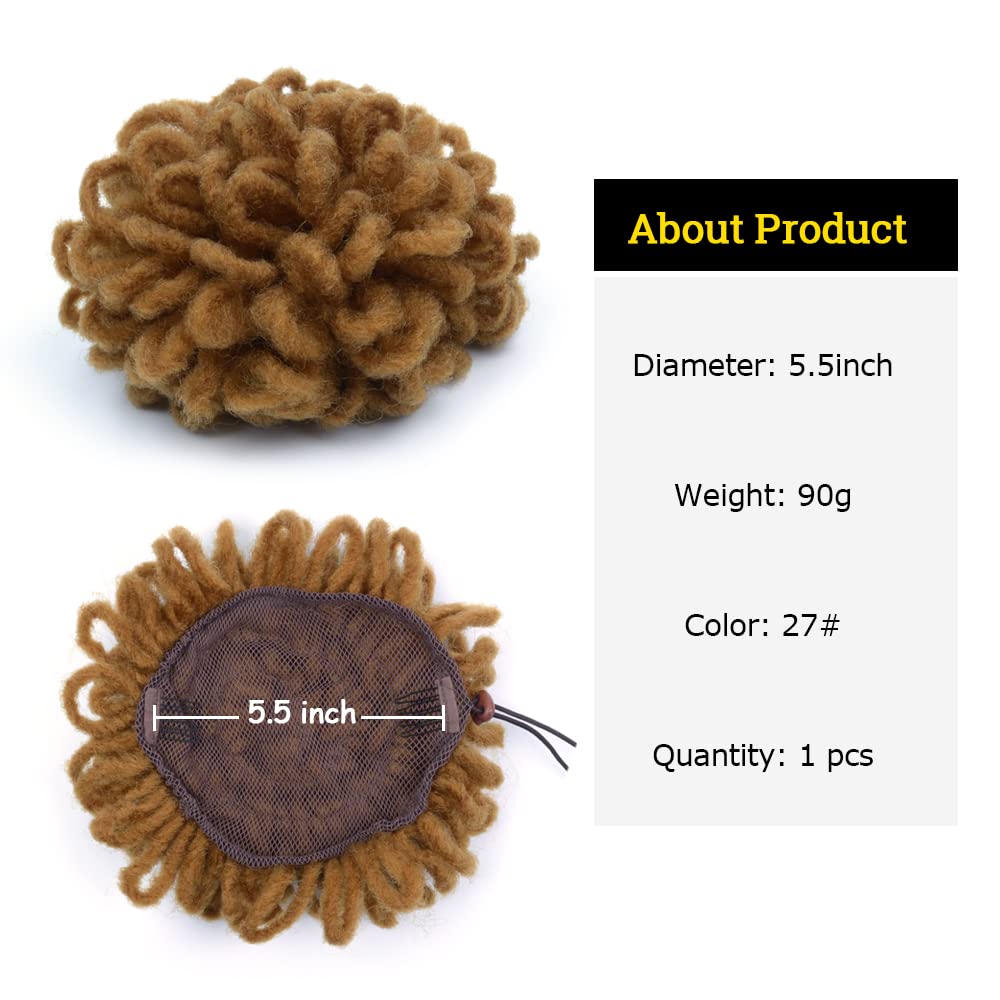 Kgbfass Light Brown Locs Ponytail Drawstring Buns For Black Women Dreadlock Ponytail Curly Loc Petal Bun Braided Faux Locs Bun C