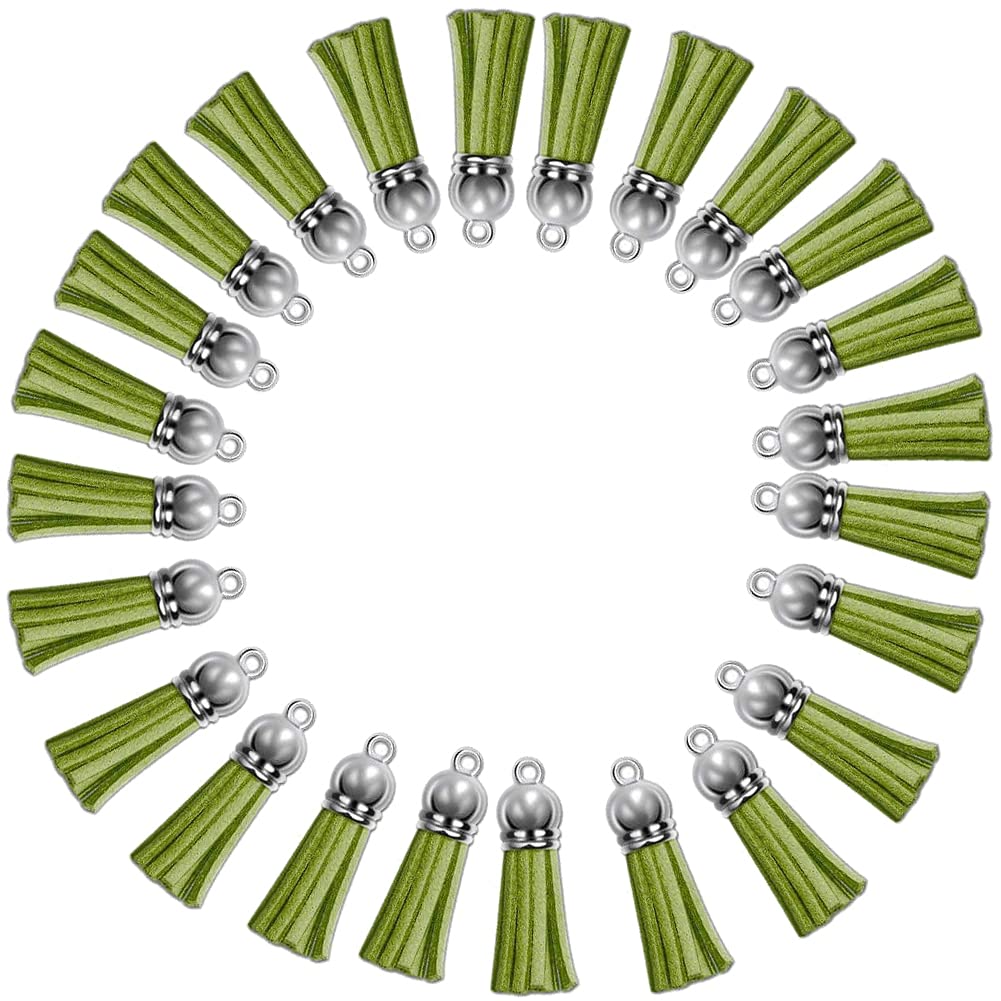 Keychain Tassels Leather Tassel Pendants with Silver White caps,Tassel charm for Jewelry Making Keychain Bracelets Ring crafts -