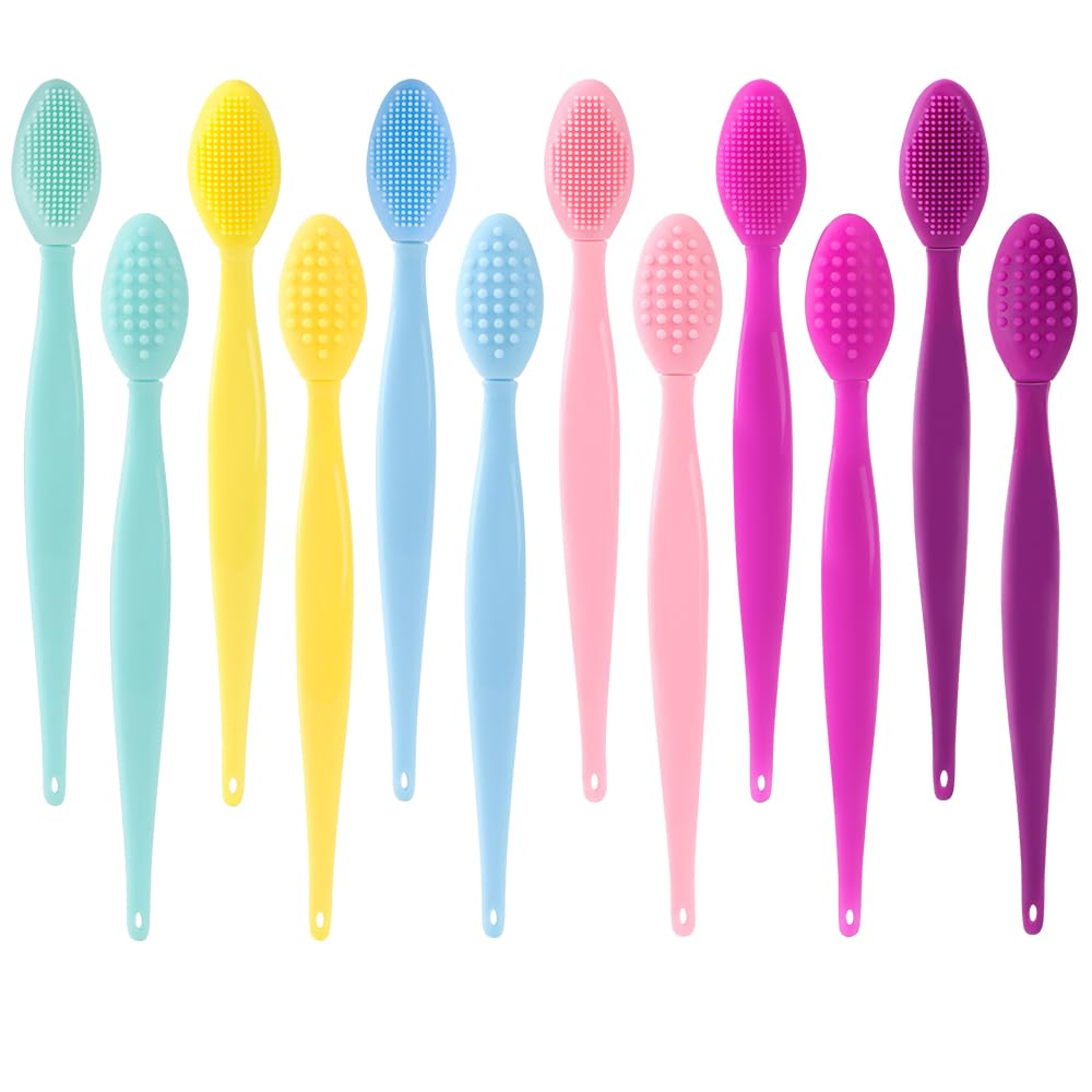 Yoizyfree Lip Scrub Brush  12 Pcs Lip Scrubber Dualended Lip Exfoliator Brush,2in1 Silicone Lip Brushes Lip Mask Applicator 