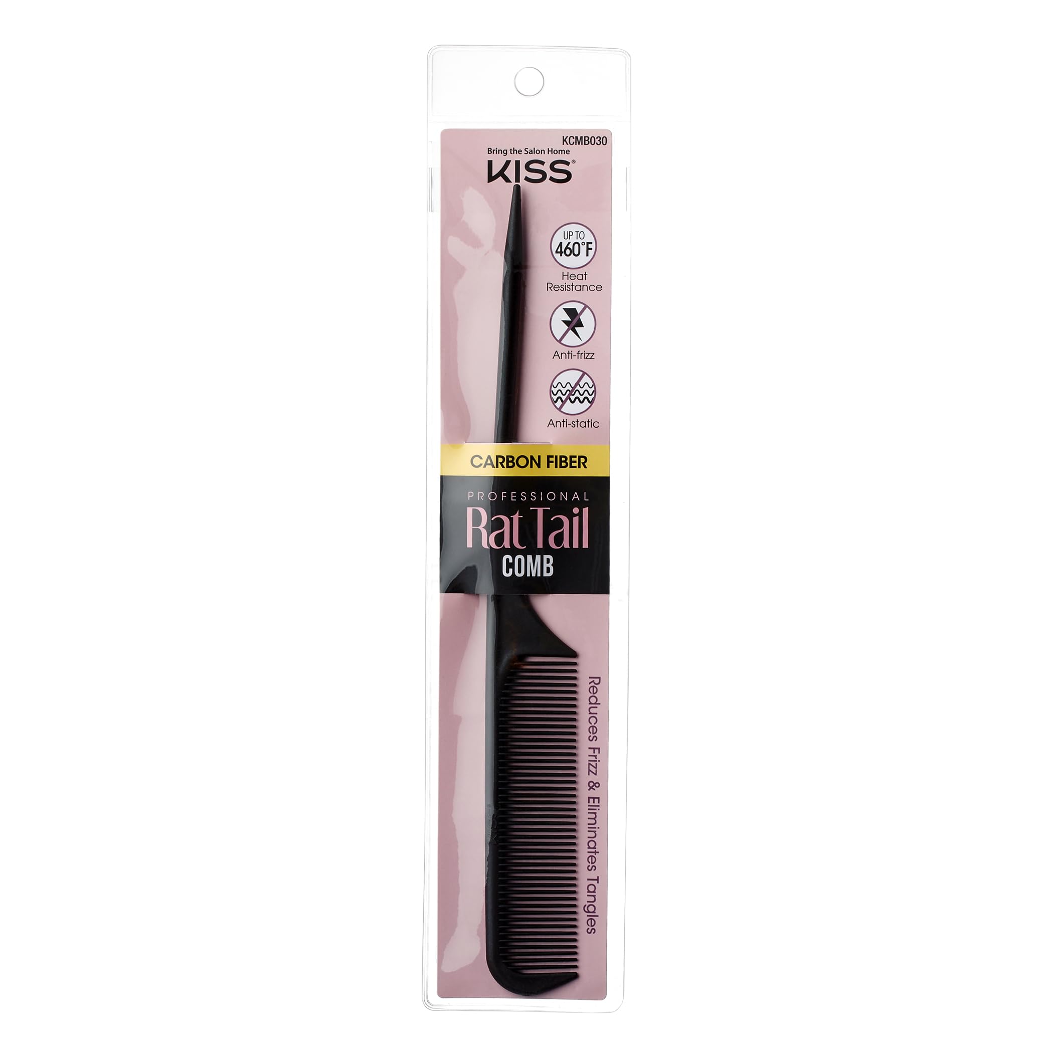 KISS Colors & Care Carbon Fiber Rat Tail Comb For Hair Sectioning, Teasing, Style Prepping, Detangling, Grooming  Anti Static &