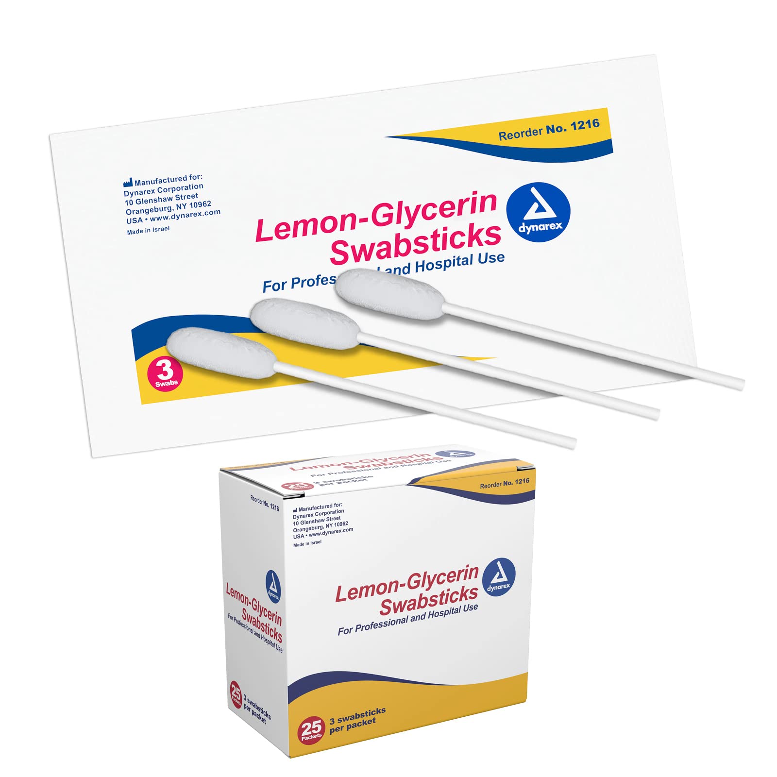 Dynarex Lemon-Glycerin Swabsticks, Pleasant Tasting Cotton Swabs That Gently Soothes and Refreshes Dry Mouth, 3 Oral Swabsticks 