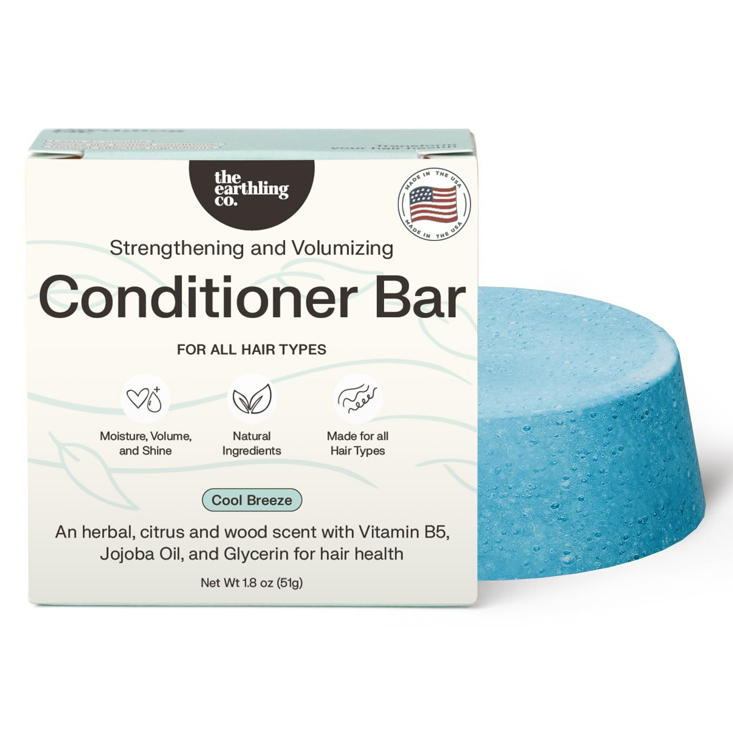 The Earthling Co. Conditioner Bar - Promote Hair Growth, Strengthen & Moisturize All Hair Types - Paraben & Sulfate Free formula
