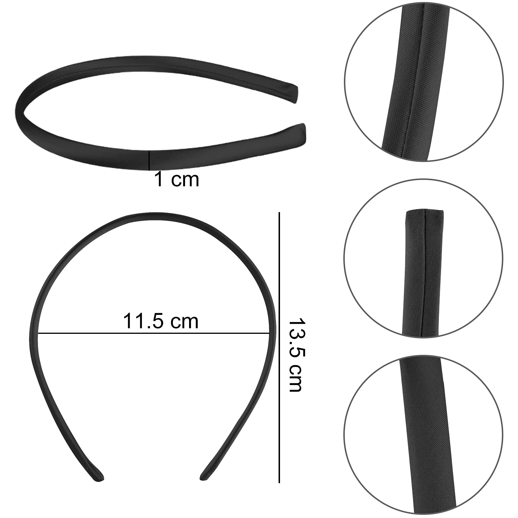 Duufin 30 Pieces Black Satin Craft Headbands - Thin, Plain, And Covered, 1Cm Diy Headbands For Girls And Women
