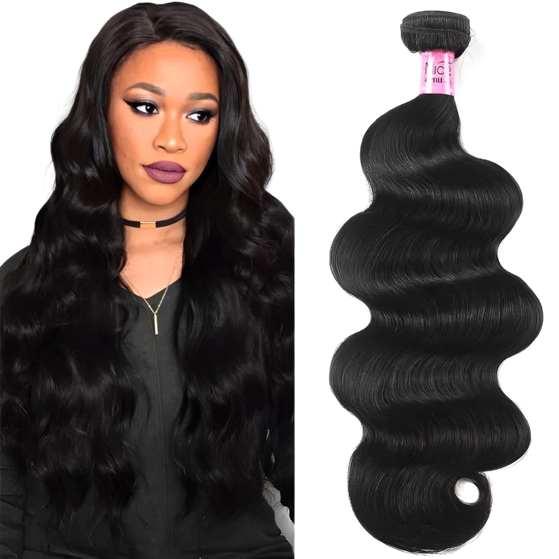 UNice Hair Brazilian Body Wave Human Hair 1 Bundle 22 inch 100% Unprocessed Virgin Human Hair Weave Extensions Natural Black Col