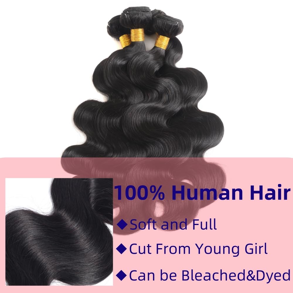 Body Wave Bundles Human Hair 12A Human Hair Bundles 4 Bundles 22 24 26 28 Inch Body Wave Hair Extensions Real Human Hair 100% Un