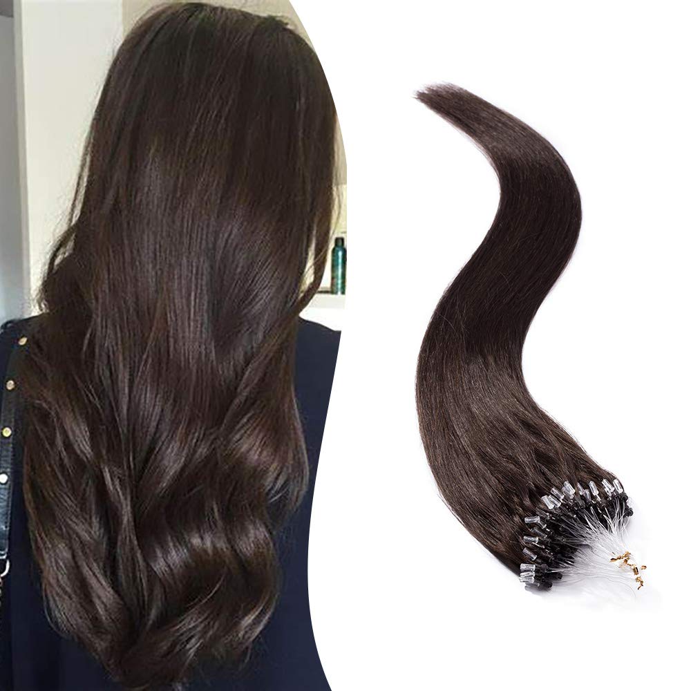 SEGO Micro Beads Hair Extensions Human Hair 14 Inch Dark brown Micro Loop Human Hair Extensions Natural Straight Micro Ring Huma