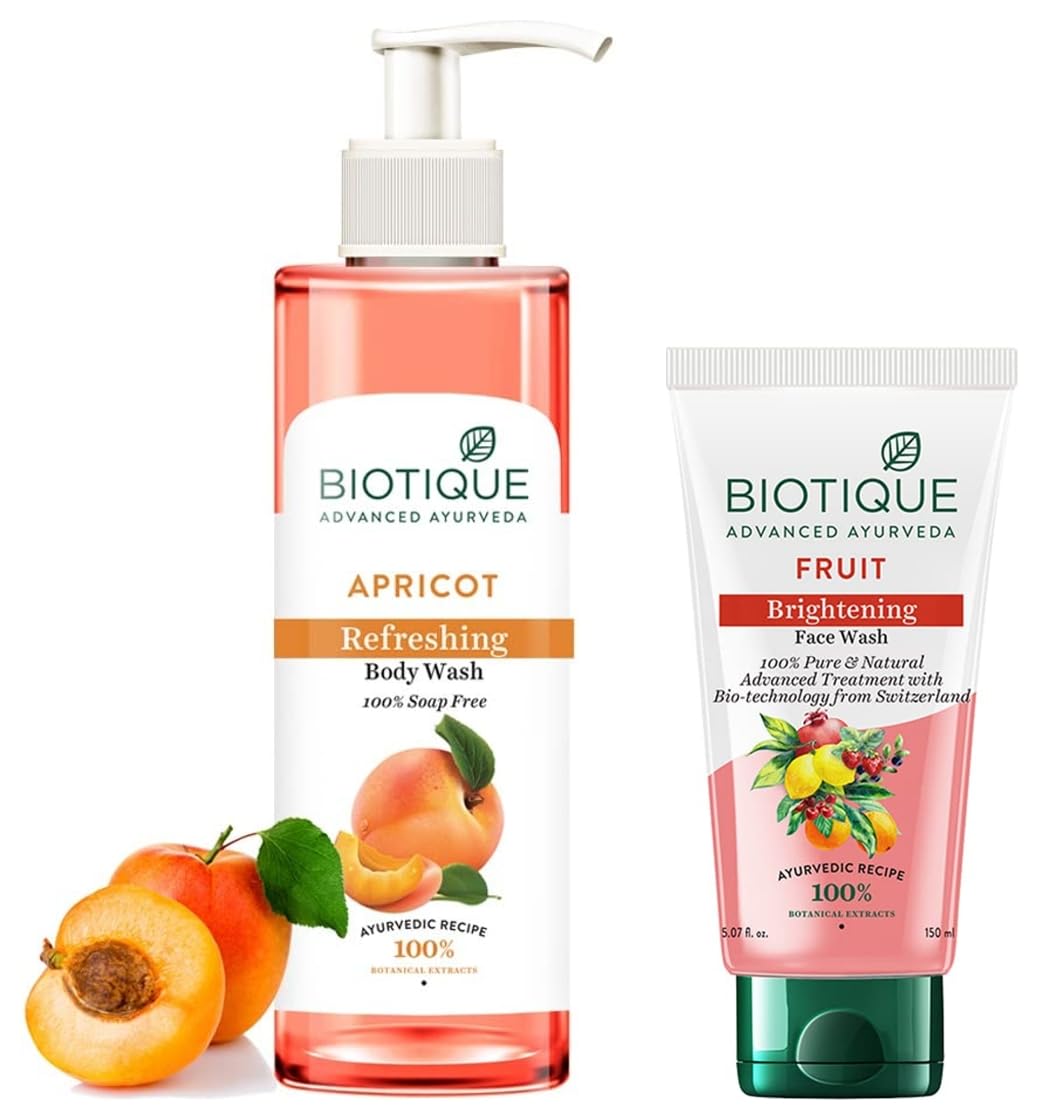 Biotique Bio Apricot Refreshing Body Wash, 200Ml And Biotique Bio White Advanced Fairness Face Wash, 150Ml