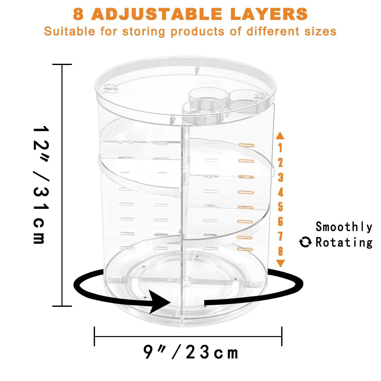 Rotating Makeup Organizer, Diy 8 Adjustable Layers Spinning Skincare Organizer, Cosmetic Display Case With Brush Holder Perfume