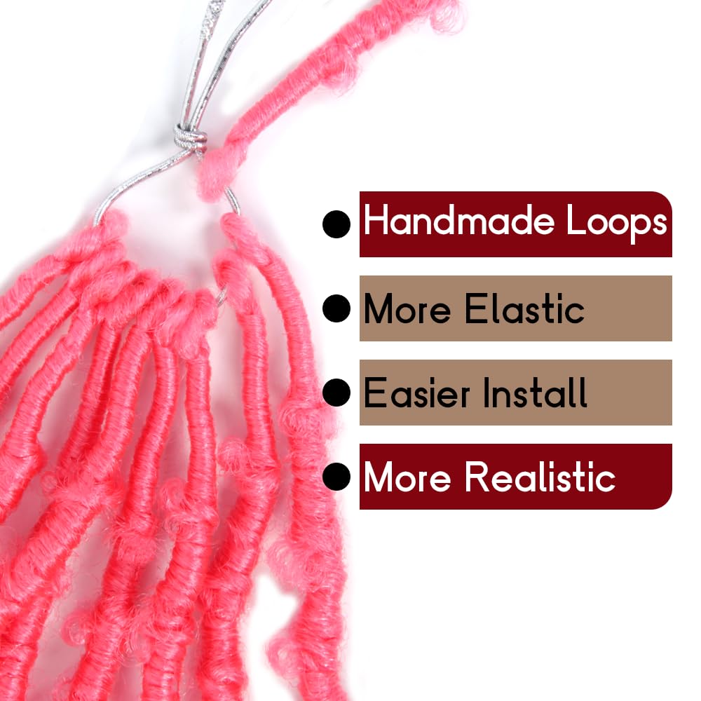 Bohobabe 2 Packs Pink Butterfly Locs Crochet Hair 12 Inch Butterfly Faux Locs Crochet Hair Short Distressed Locs (2 Packs, Pink)