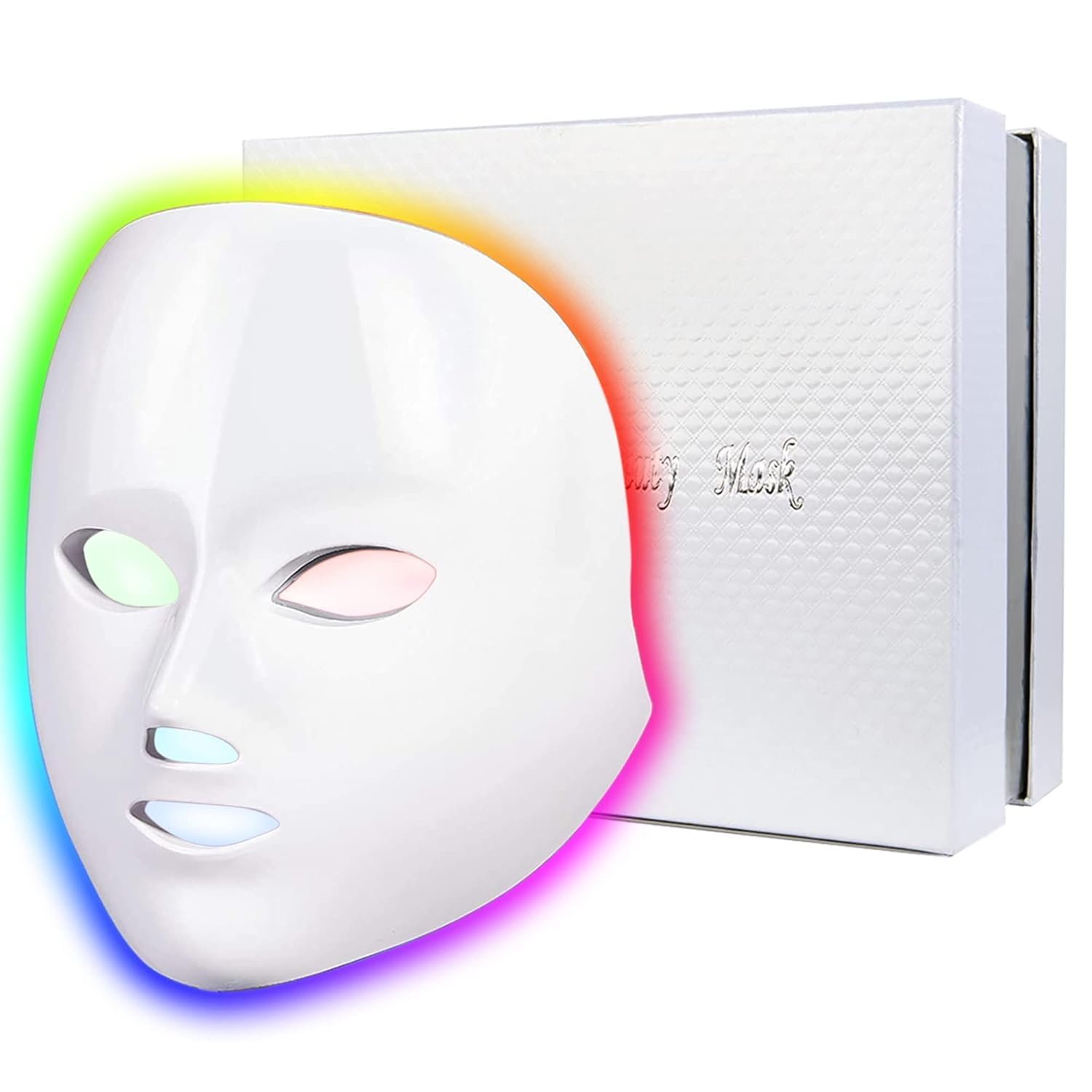 Device Led Face Mask Light Therapy, 7 Led Light Therapy Facial Skin Care Mask, Blue & Red Light For Acne Photon Mask, Korea Pdt 